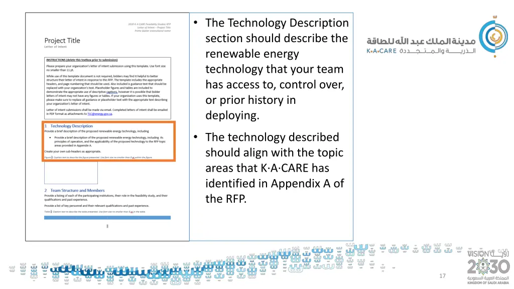 the technology description section should