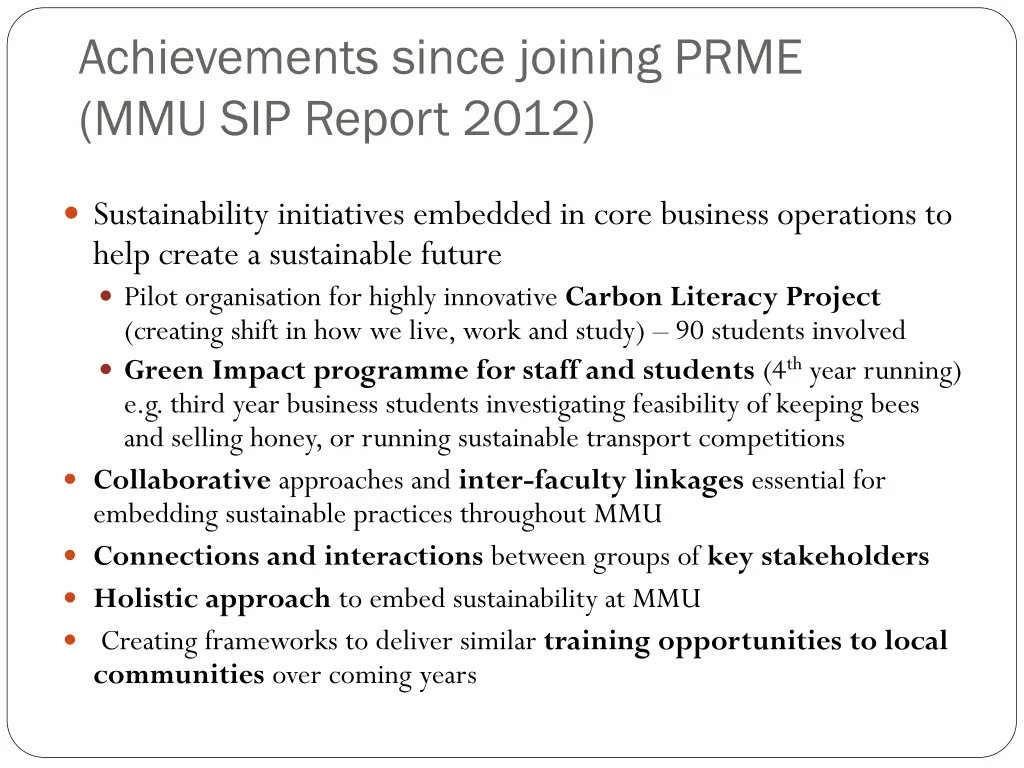 achievements since joining prme mmu sip report 1