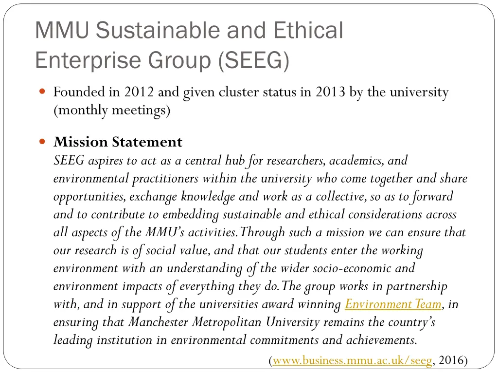 mmu sustainable and ethical enterprise group seeg