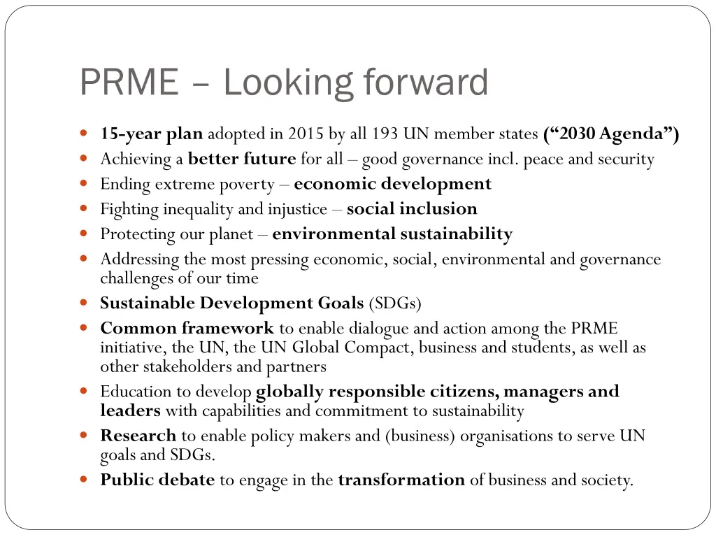 prme looking forward