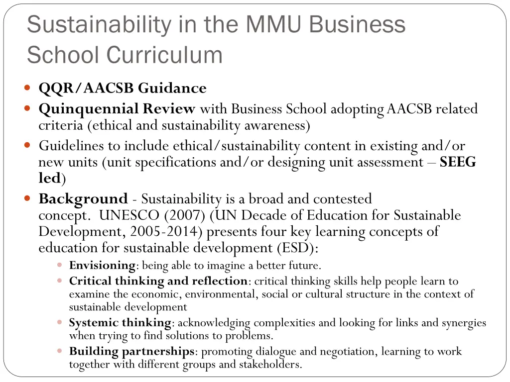 sustainability in the mmu business school