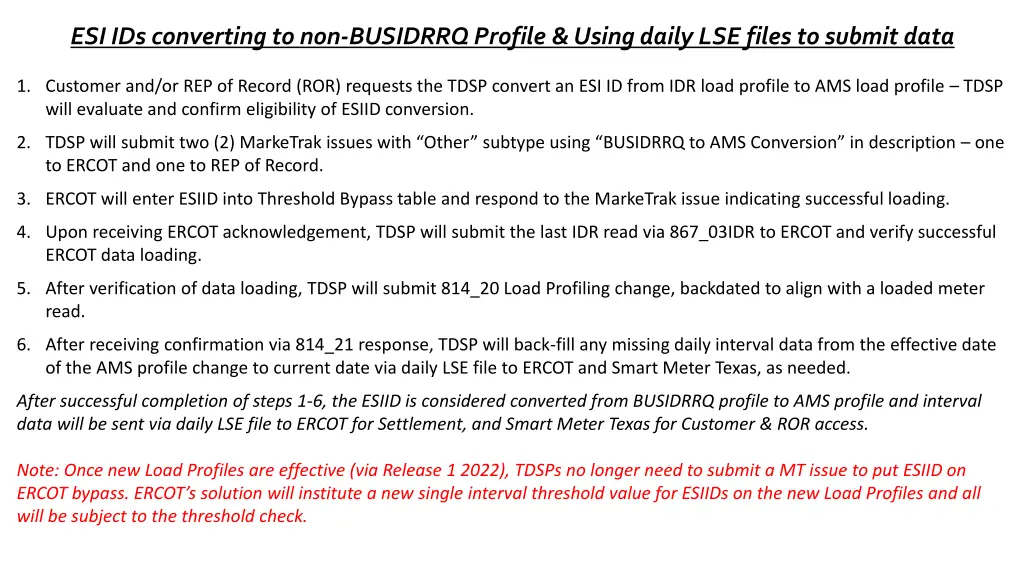 esi ids converting to non busidrrq profile using