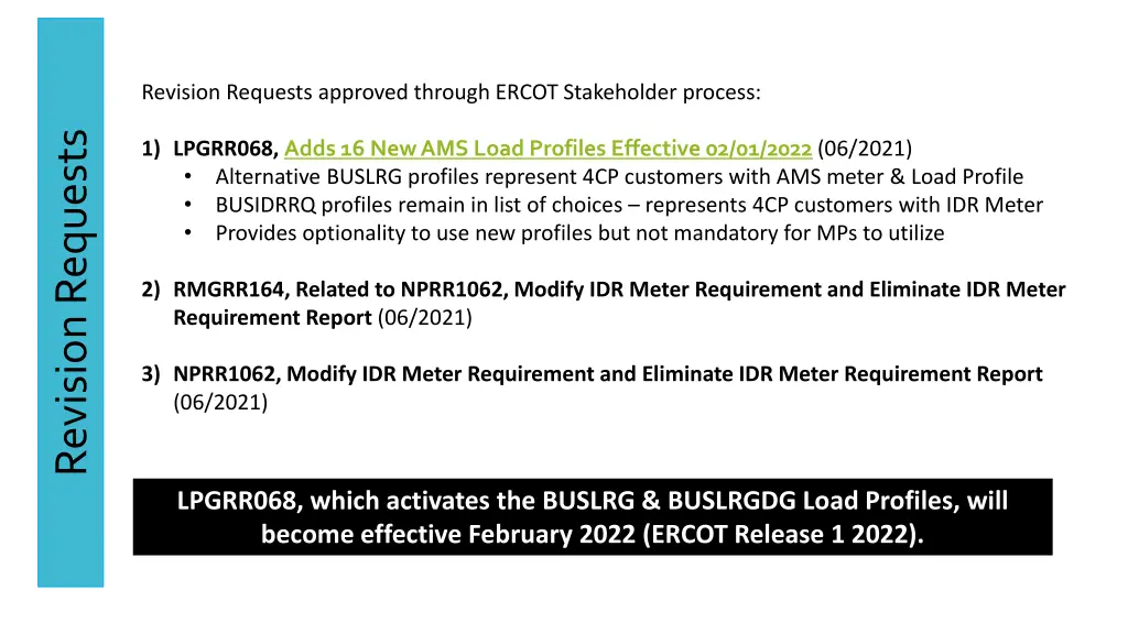 revision requests approved through ercot