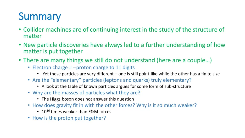 summary summary collider machines