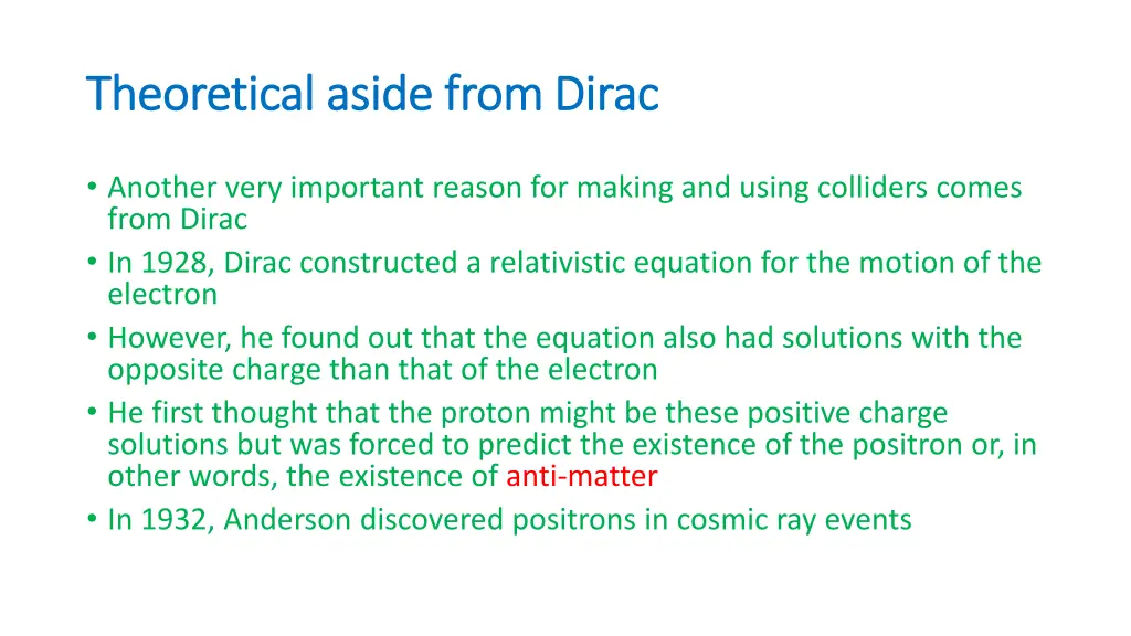 theoretical aside from dirac theoretical aside