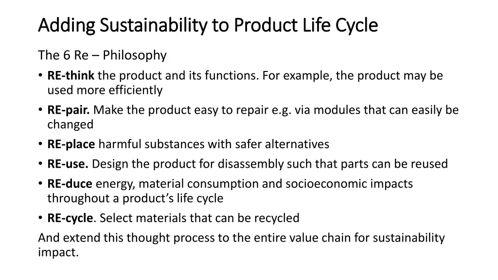 adding sustainability to product life cycle