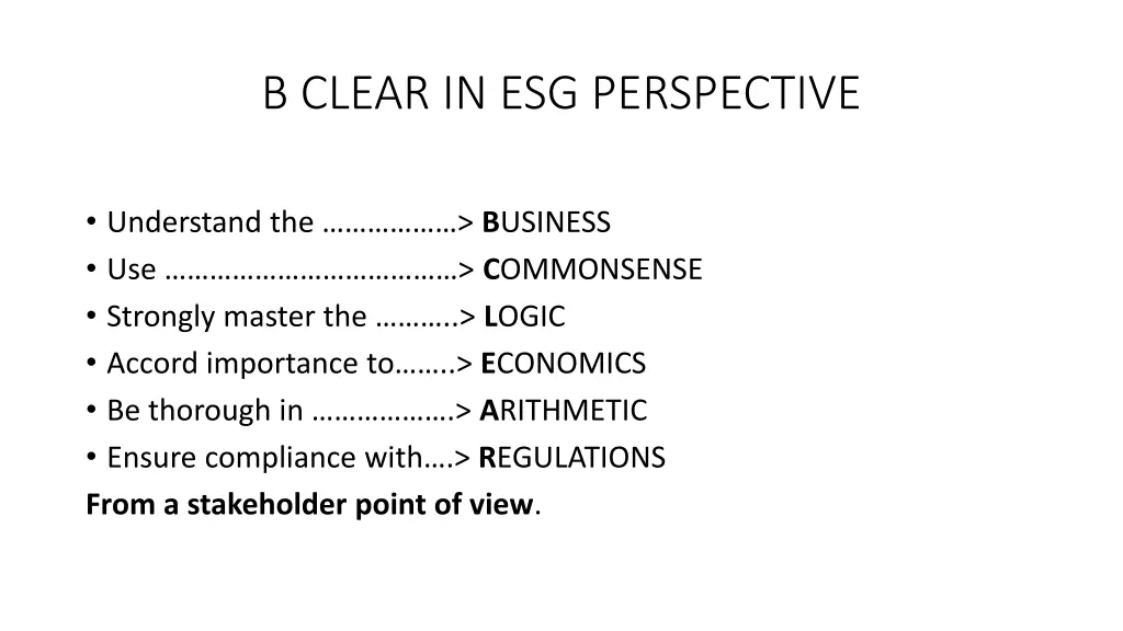 b clear in esg perspective