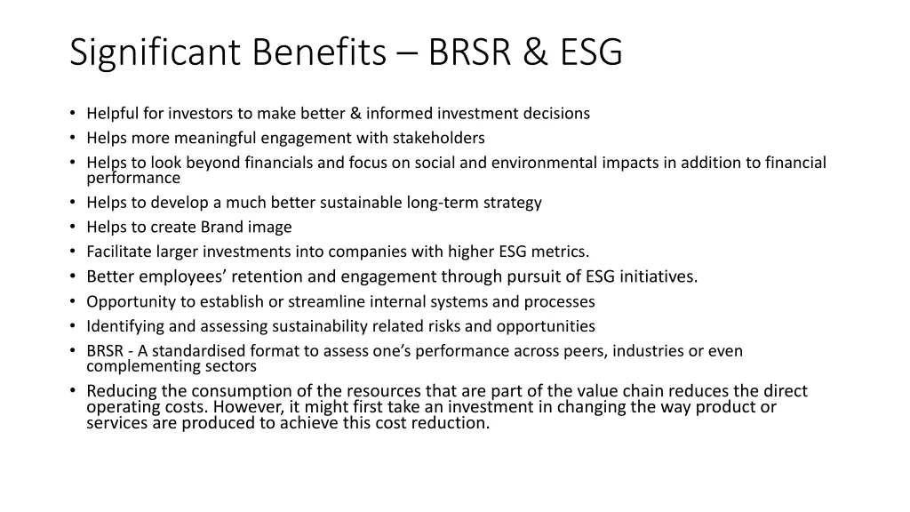 significant benefits brsr esg