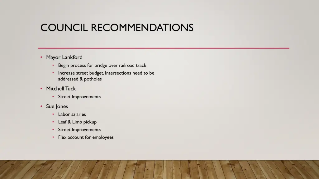 council recommendations