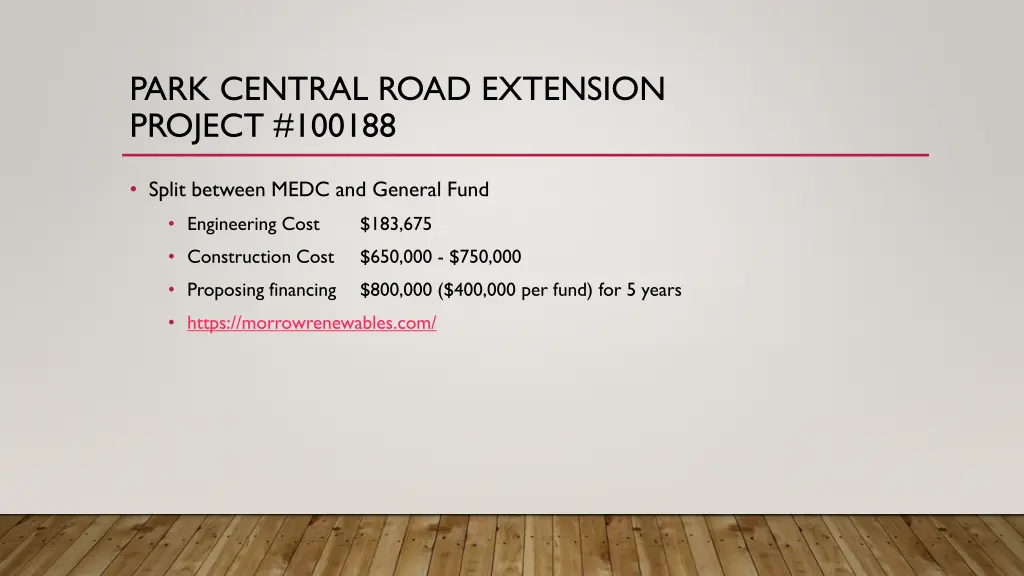 park central road extension project 100188