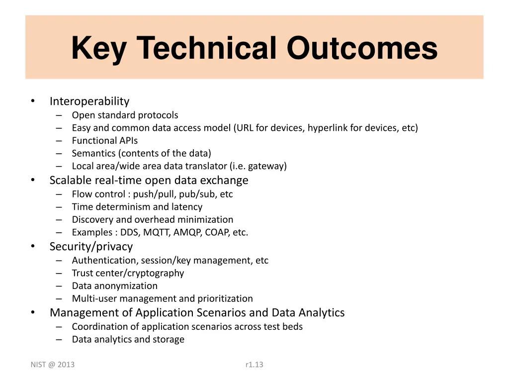 key technical outcomes