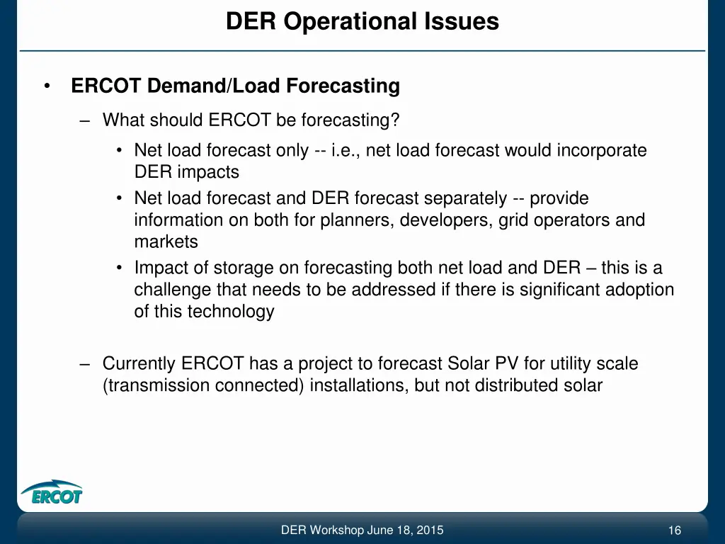 der operational issues