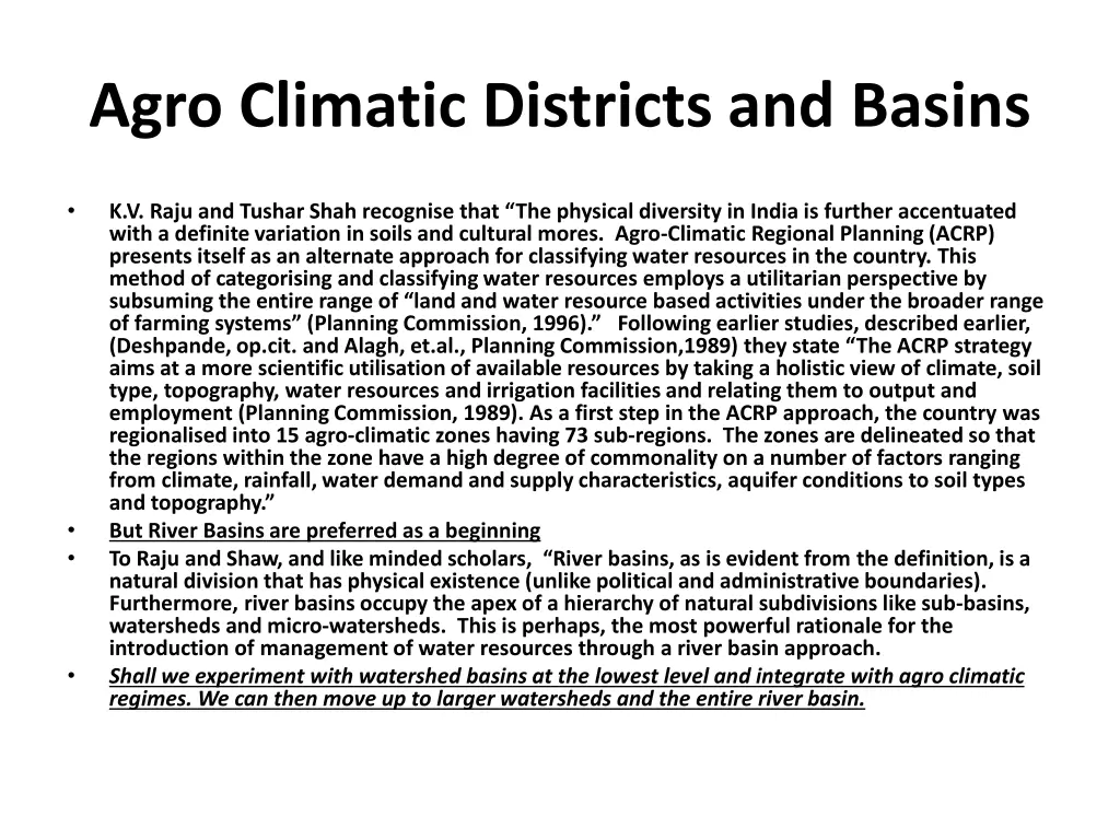 agro climatic districts and basins
