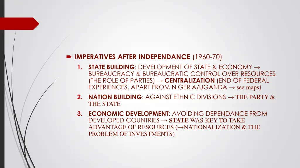 imperatives after independance 1960 70 1 state