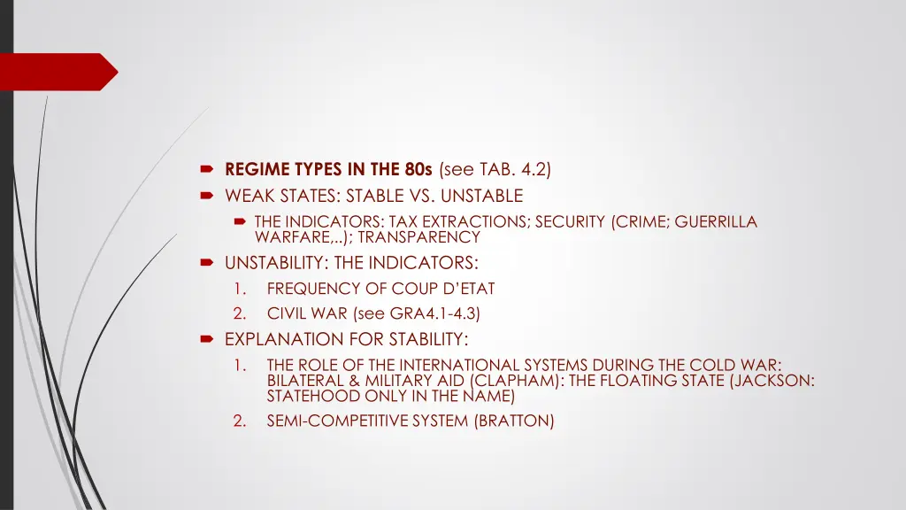 regime types in the 80s see tab 4 2 weak states
