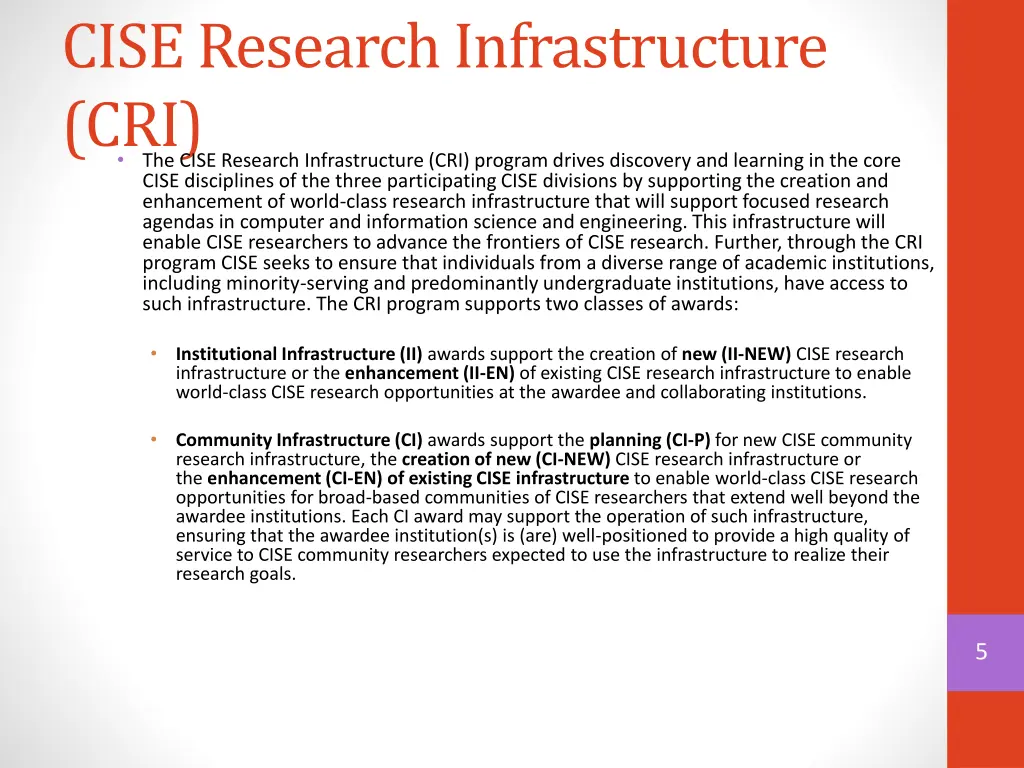 cise research infrastructure cri the cise