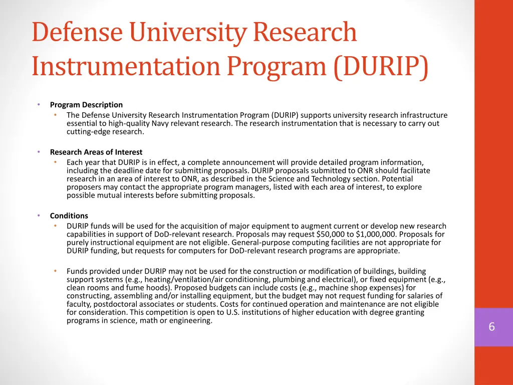 defense university research instrumentation