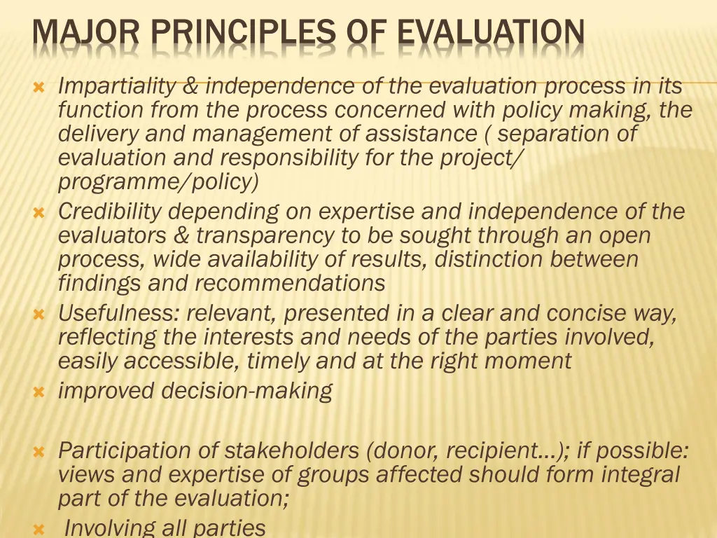 major principles of evaluation