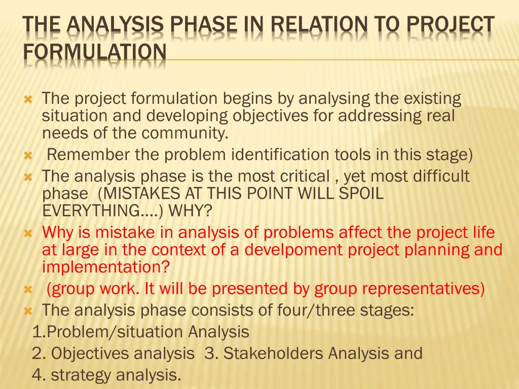 the analysis phase in relation to project