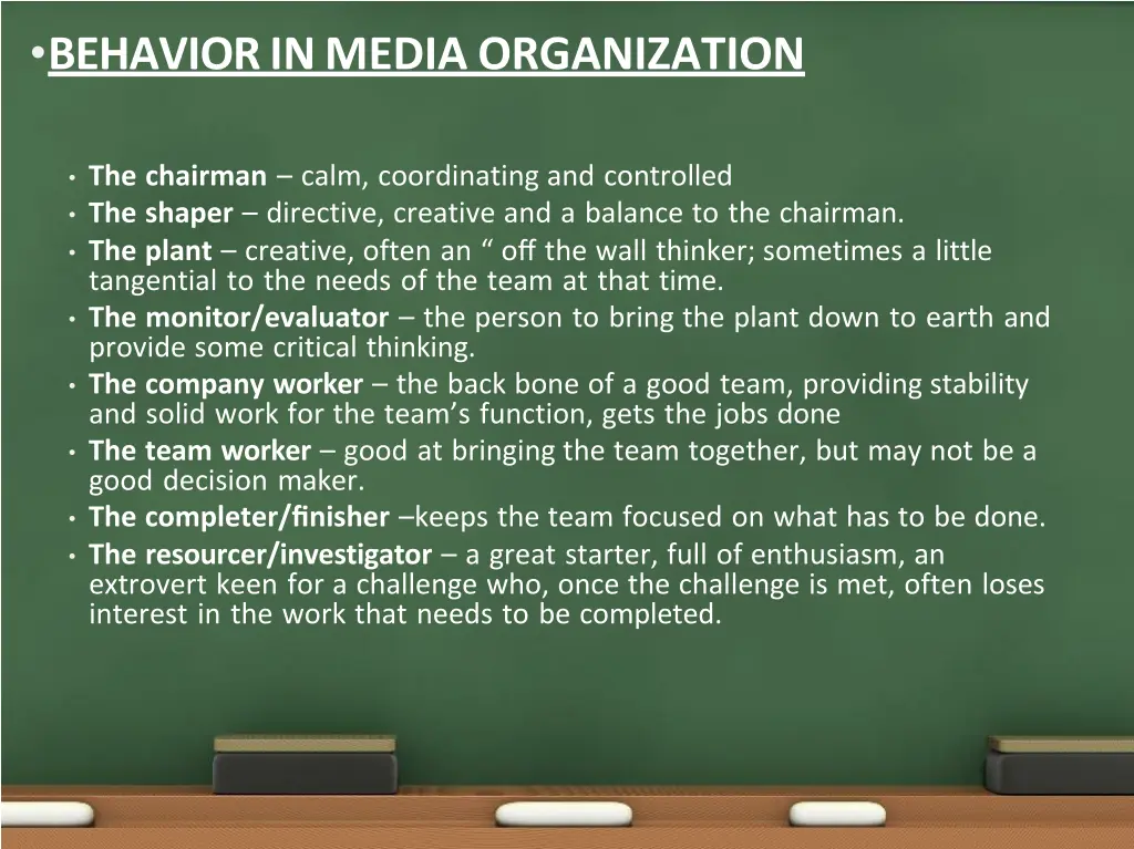 behavior in media organization