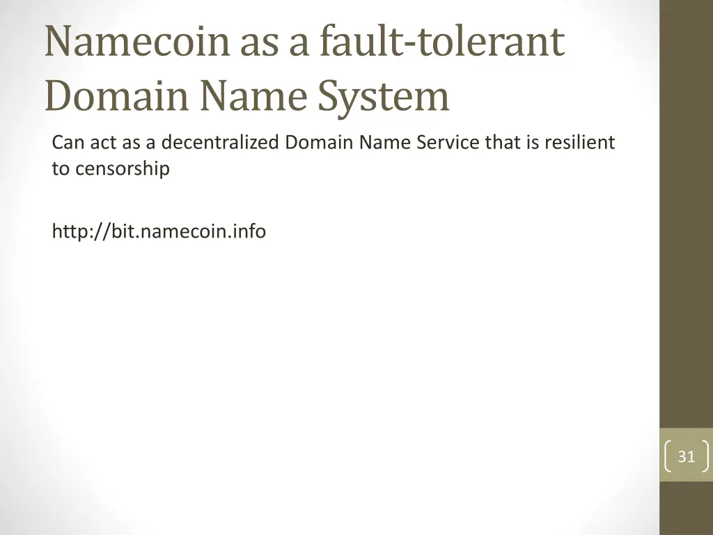 namecoin as a fault tolerant domain name system