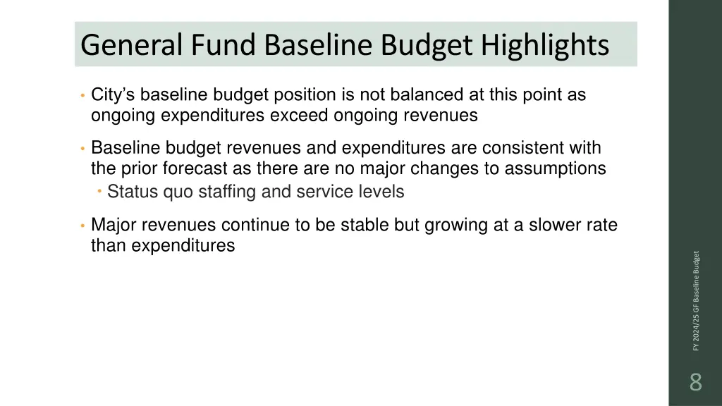 general fund baseline budget highlights