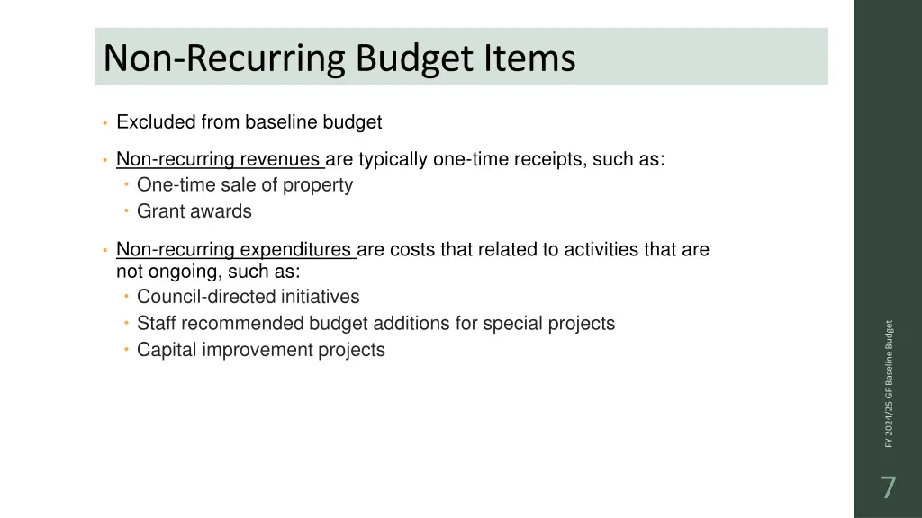 non recurring budget items
