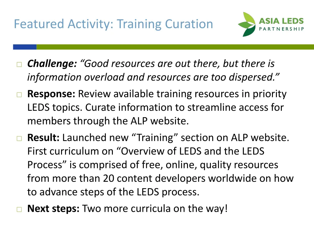 featured activity training curation