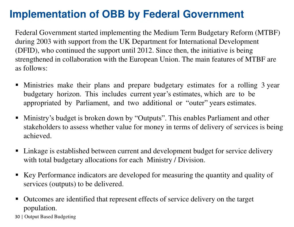 implementation of obb by federal government