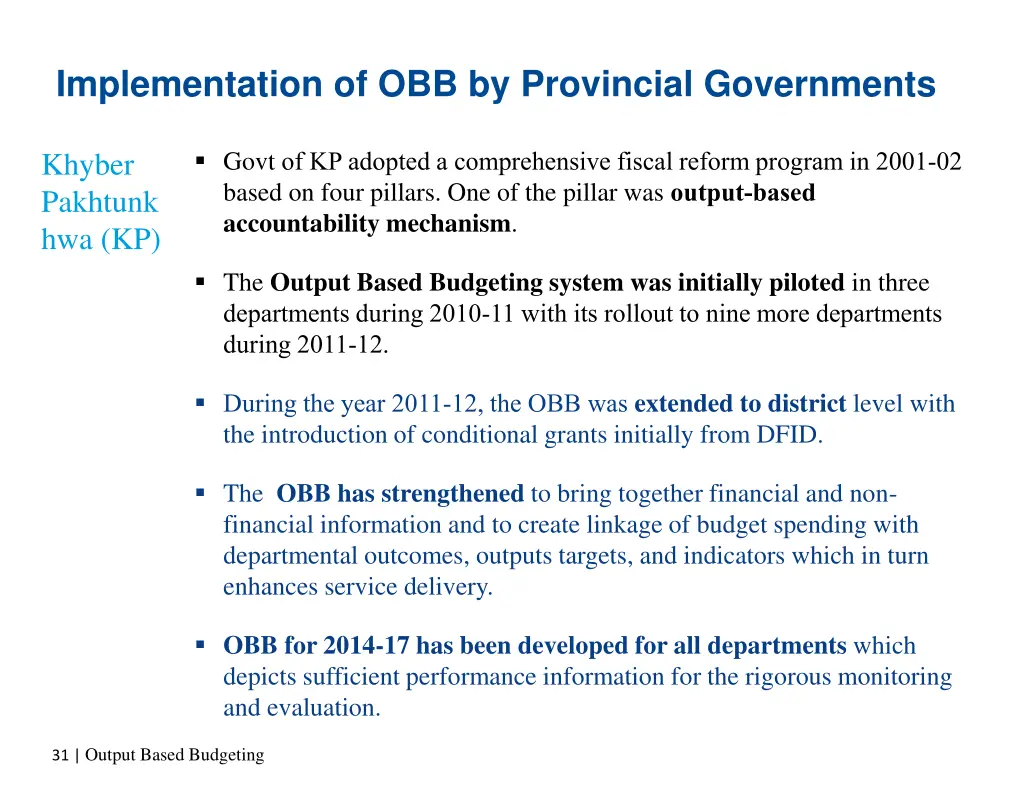 implementation of obb by provincial governments