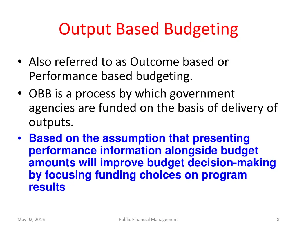 output based budgeting