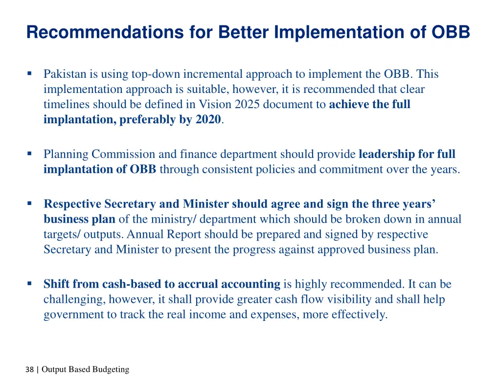 recommendations for better implementation of obb