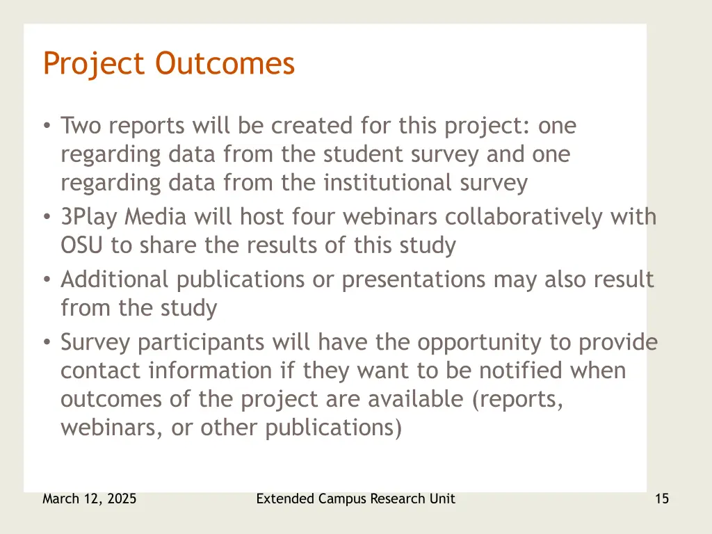 project outcomes