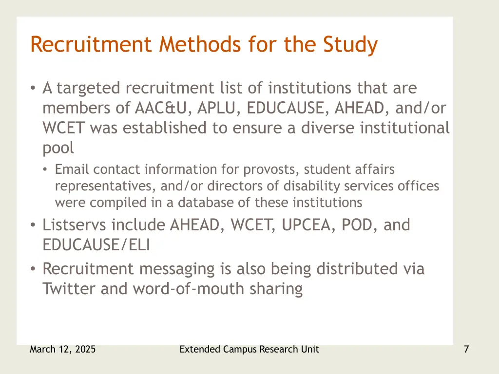 recruitment methods for the study