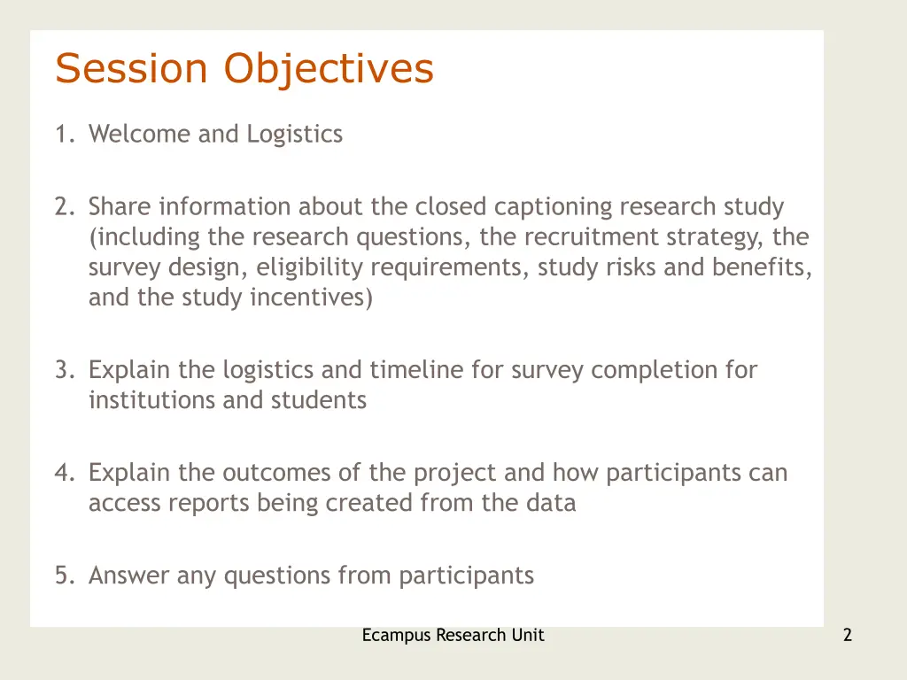 session objectives