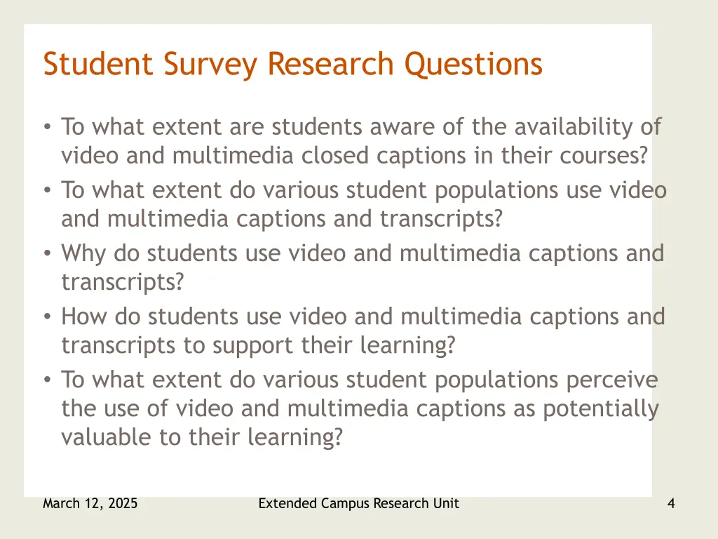 student survey research questions