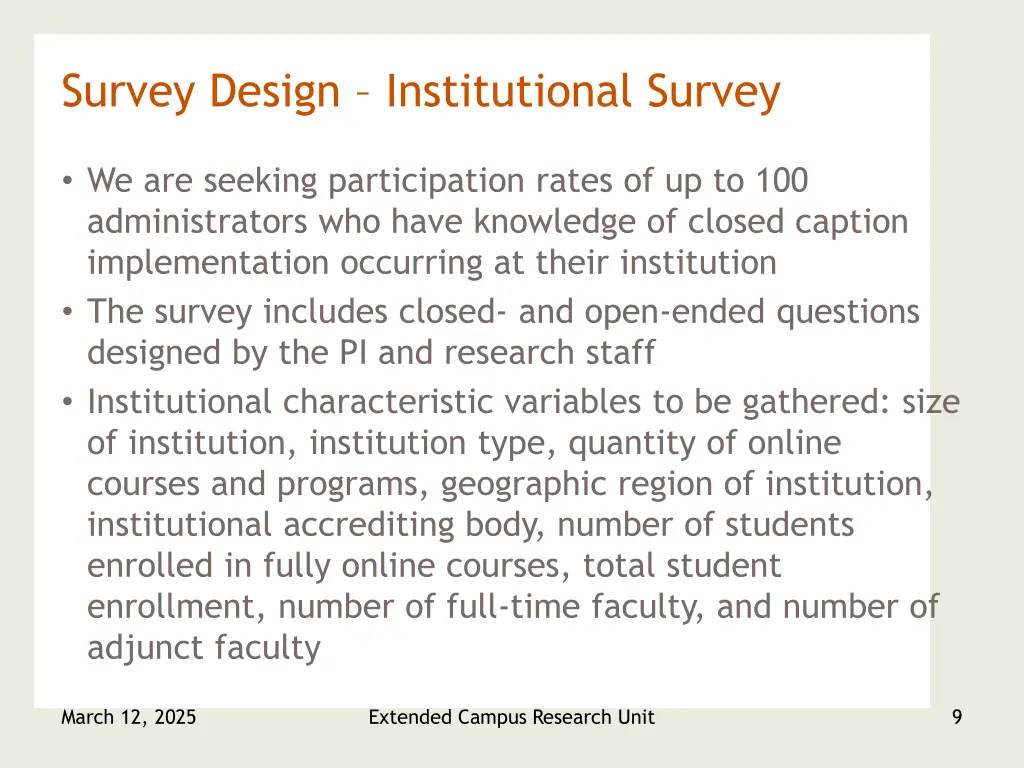 survey design institutional survey
