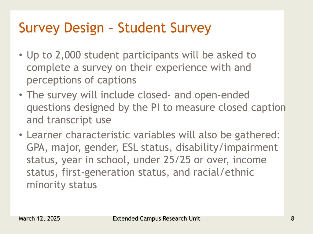 survey design student survey