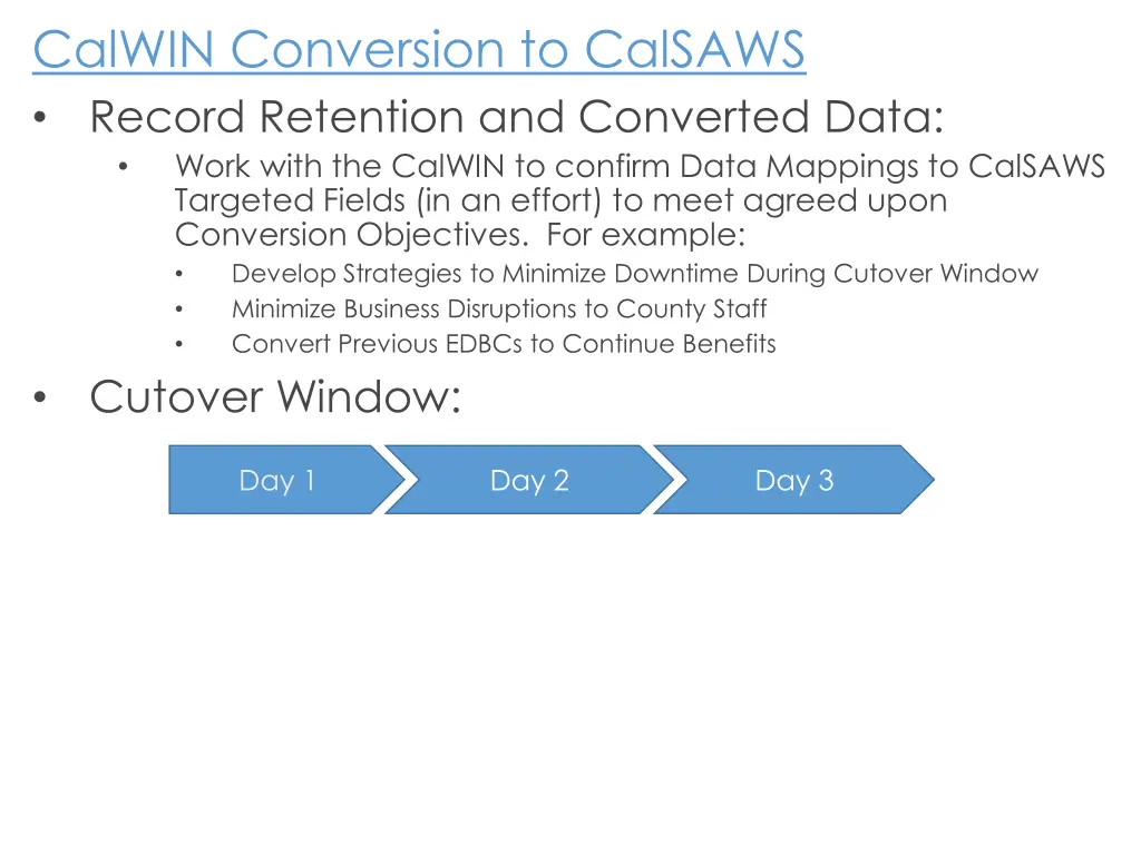 calwin conversion to calsaws record retention