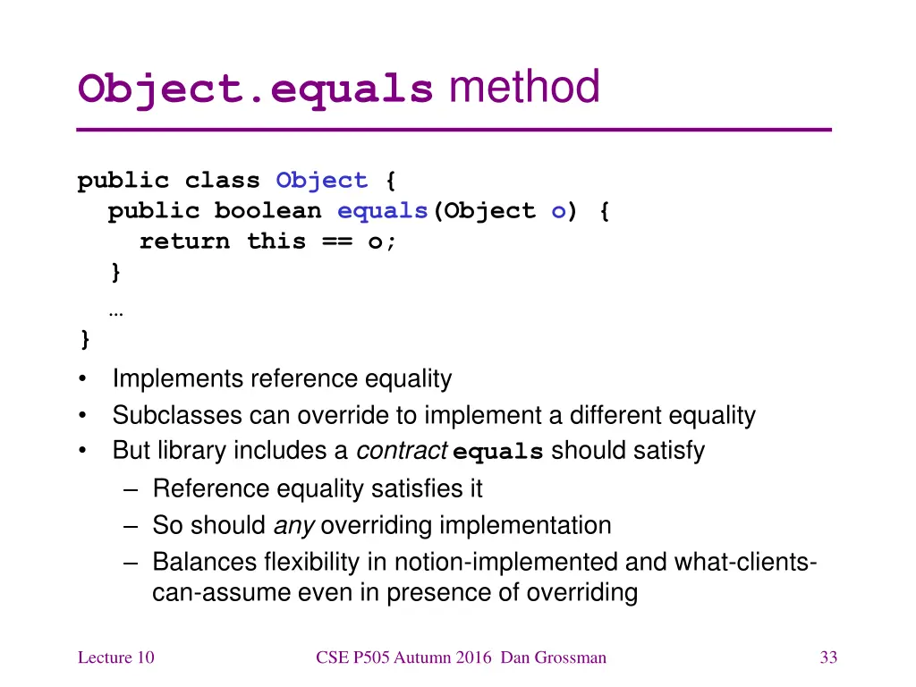 object equals method