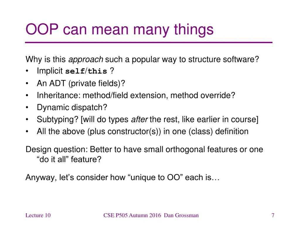 oop can mean many things
