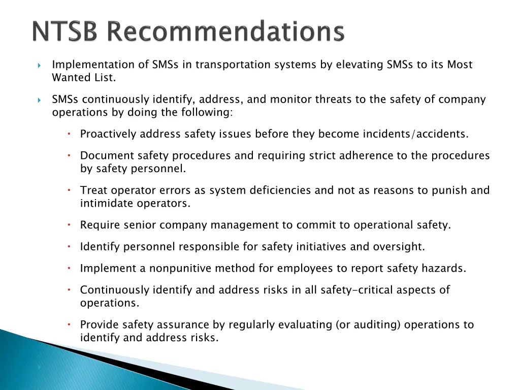 implementation of smss in transportation systems