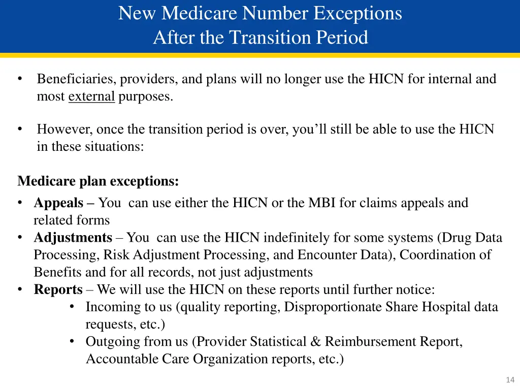new medicare number exceptions after