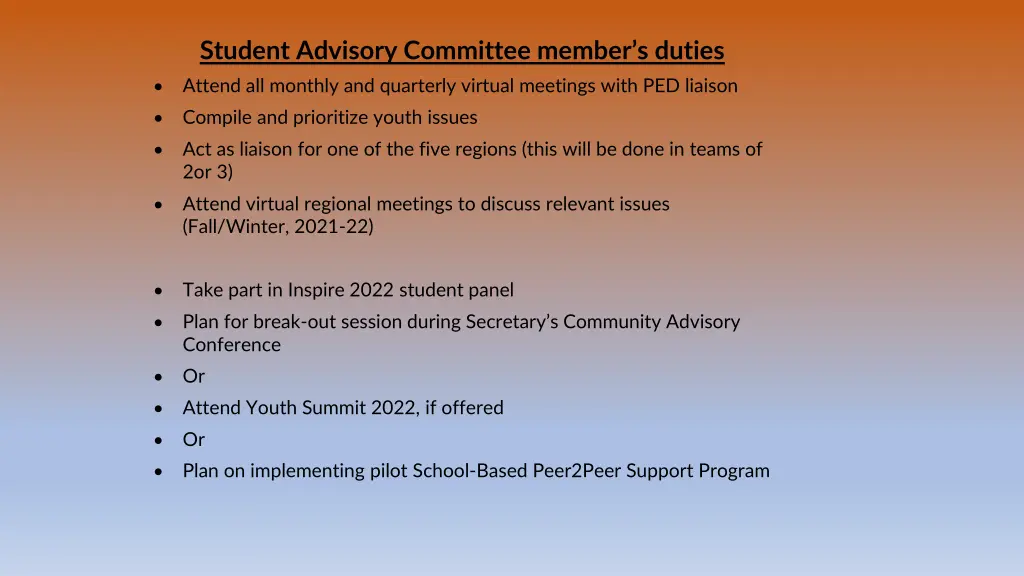 student advisory committee member s duties attend