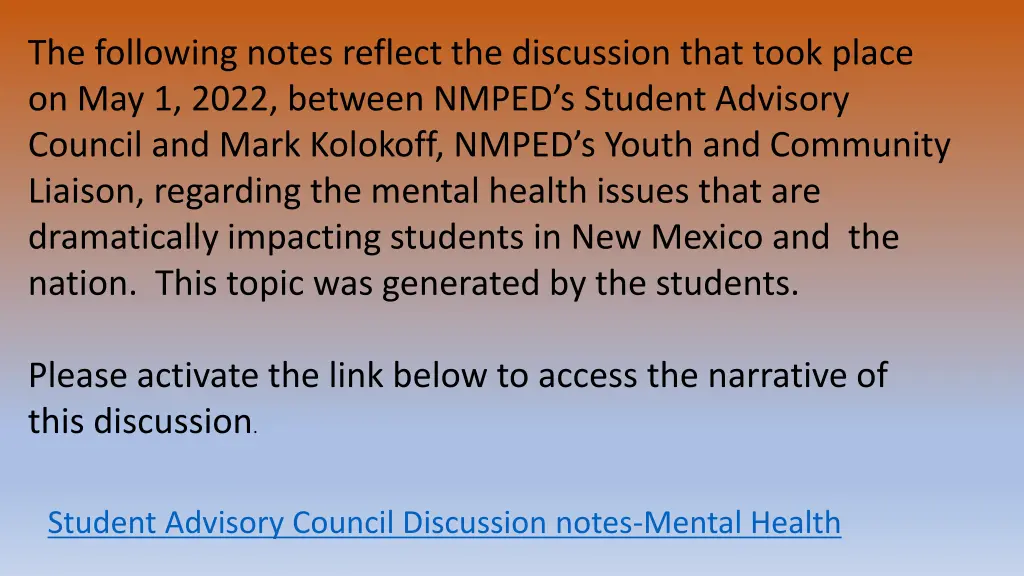 the following notes reflect the discussion that