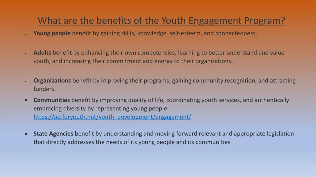 what are the benefits of the youth engagement