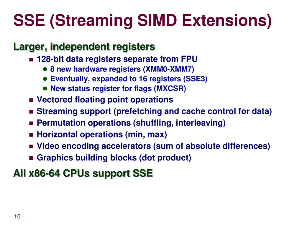 sse streaming simd extensions
