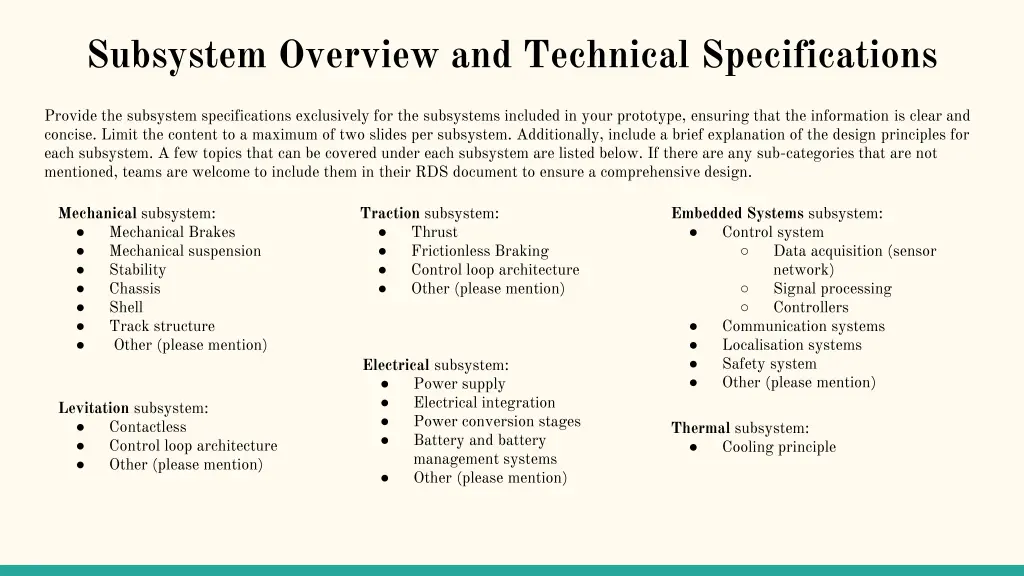 subsystem overview and technical specifications