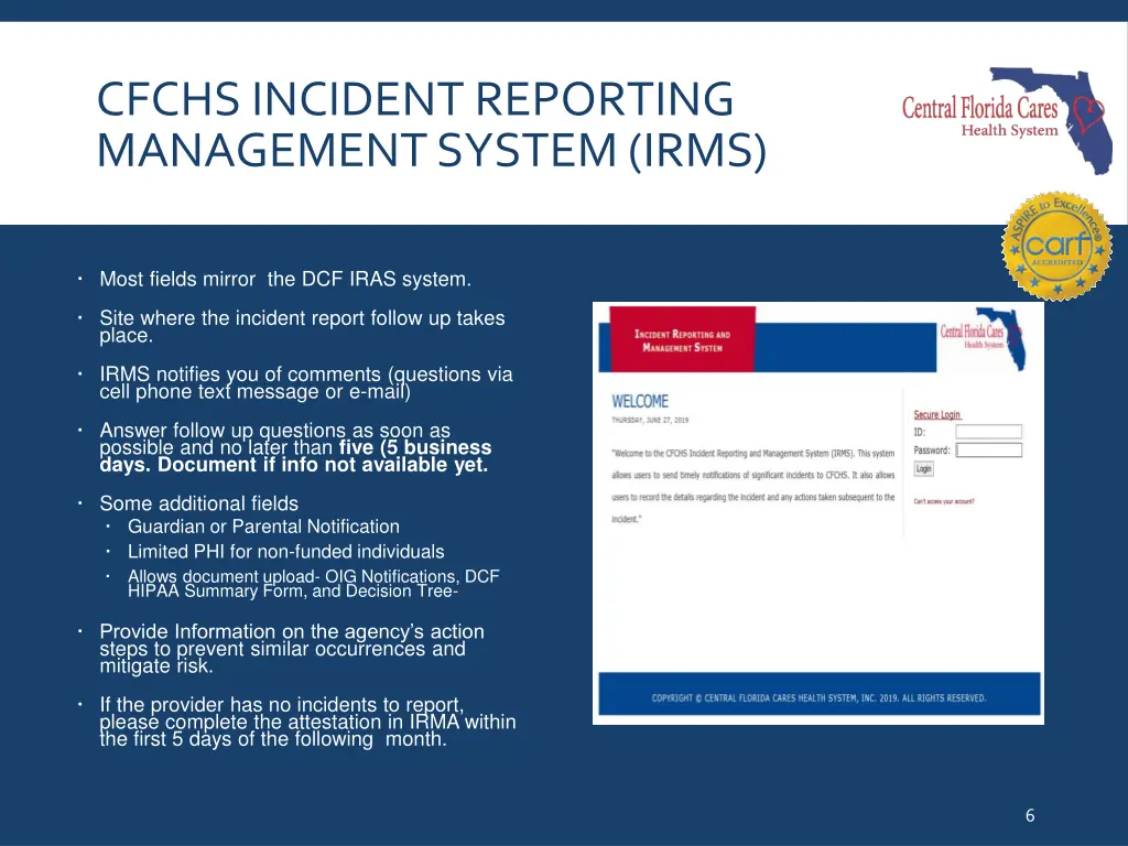 cfchs incident reporting management system irms