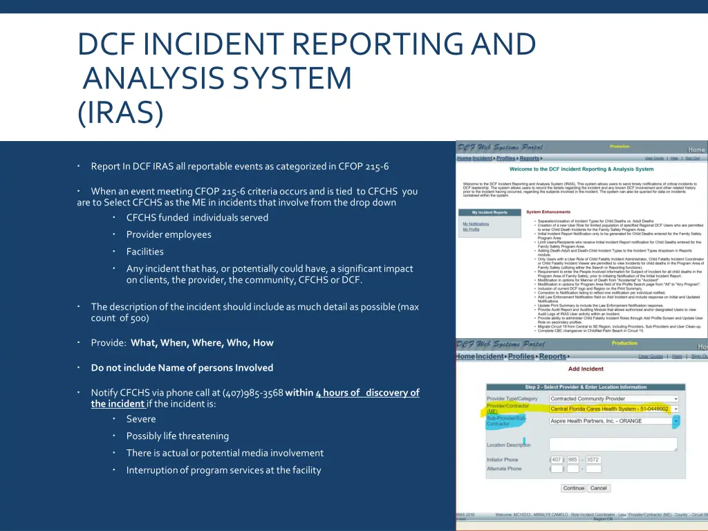 dcf incident reporting and analysis system iras